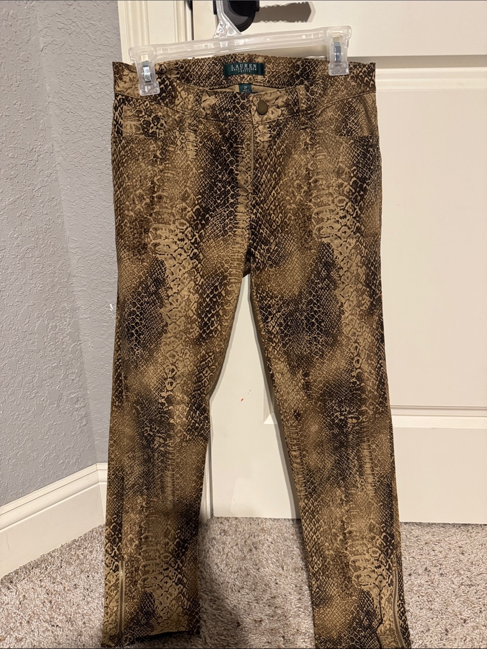 Lauren Ralph Lauren Brown Snake-Print Skinny Jeans